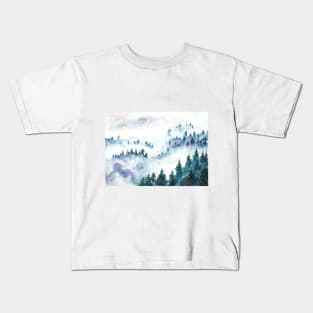 pine tree jungle in mist watercolor Kids T-Shirt